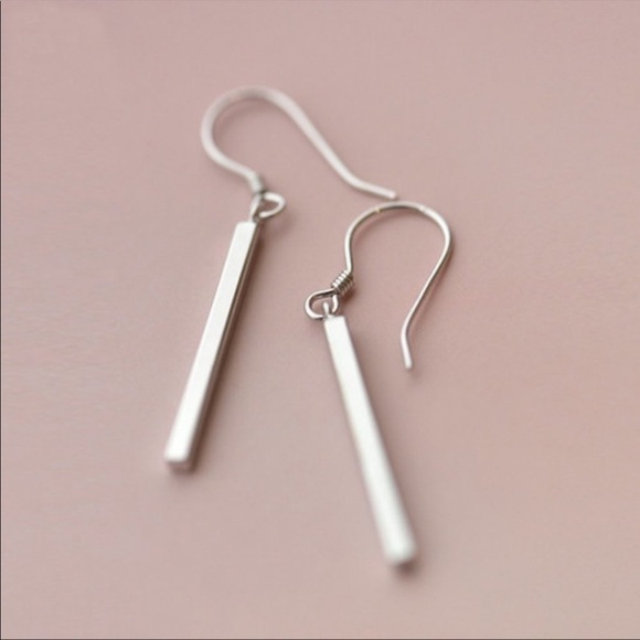 NEW 925 Sterling Silver Simple Bar Drop Earrings - Picture 2 of 5
